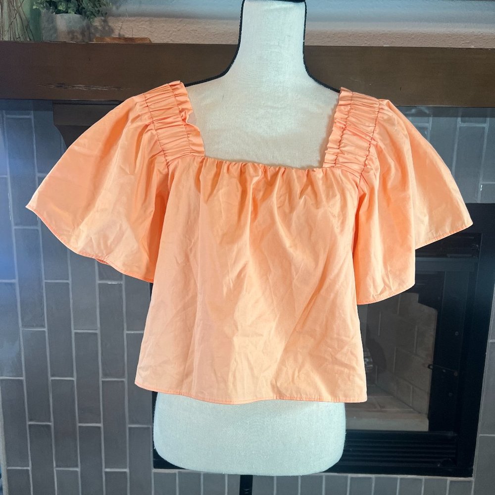 #807 NWT Zara Womens Square Neck Puff Sleeve Cropped Blouse  Size Medium